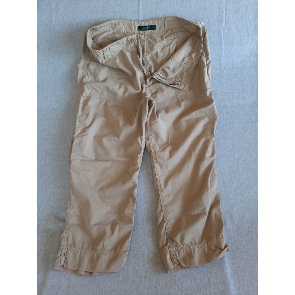 Lauren Ralph Lauren‎ Women's 16 Capri Stretch Relaxed Pants Beige Pure Cotton